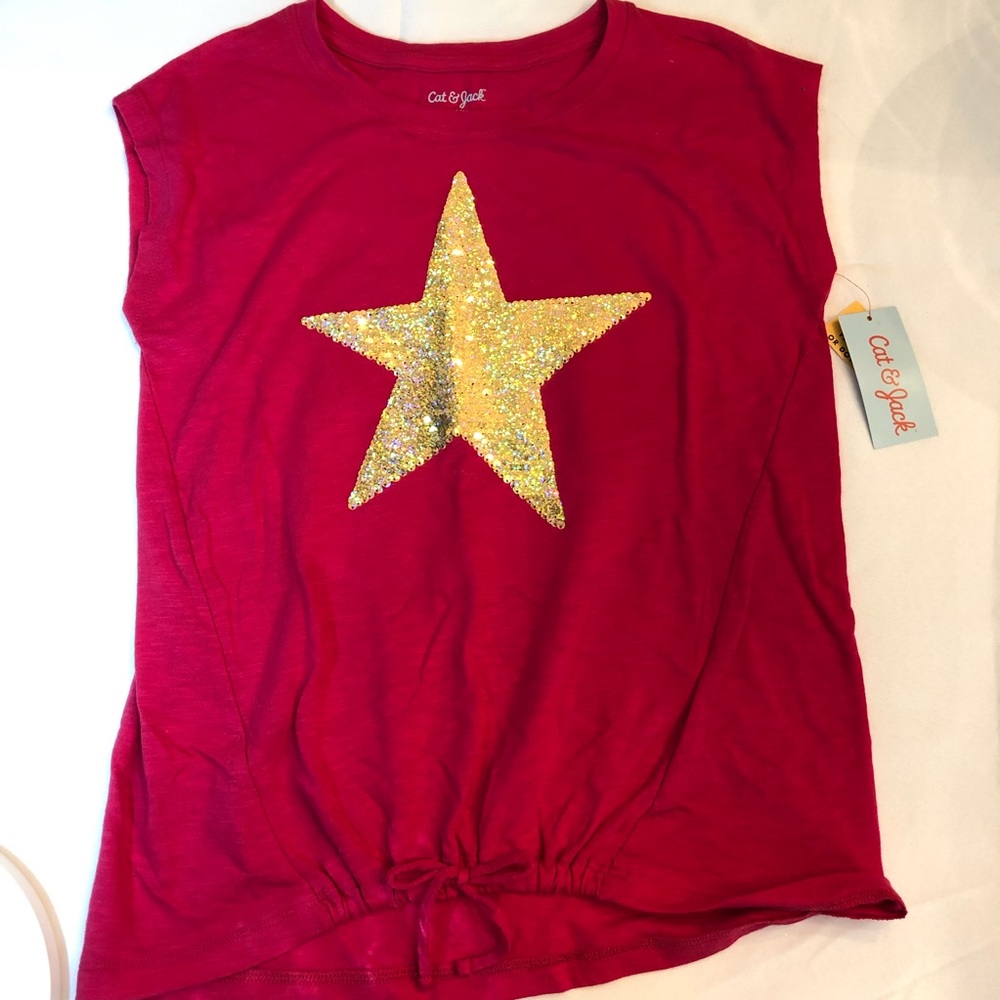 Cat & Jack girls pink sequence star shirt